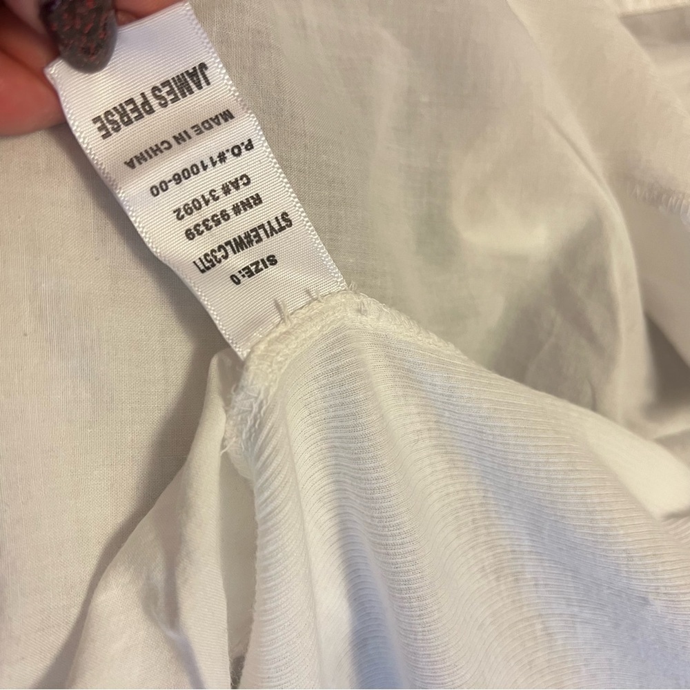 James Perse White Button Down Rib Knit Side Short Sleeve Top Size 0 - Picture 14 of 15